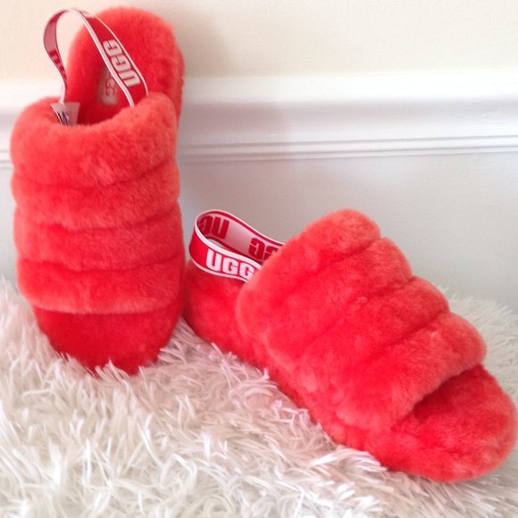 UGG Fluff Yeah Genuine Shearling Slides Preppy Cozy Lagenlook - Picture 4 of 12
